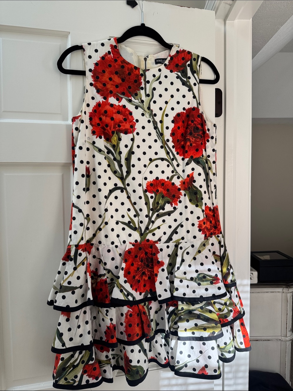 Dolce & Gabbana White Dress with Red Floral & Black Polka Dots